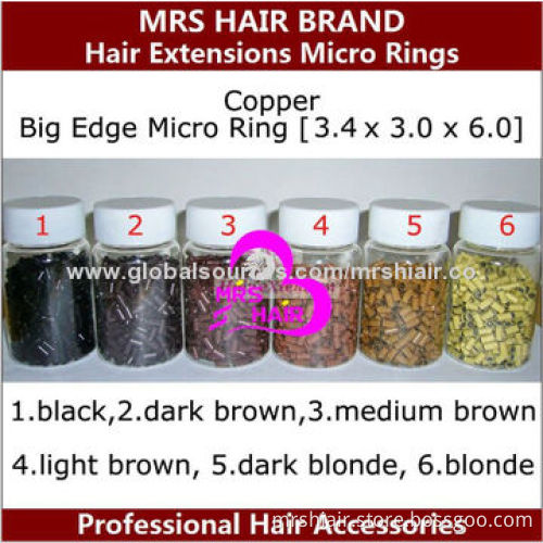 Black brown blonde copper big edge extension tube micro ring beads links, for loop hair extension